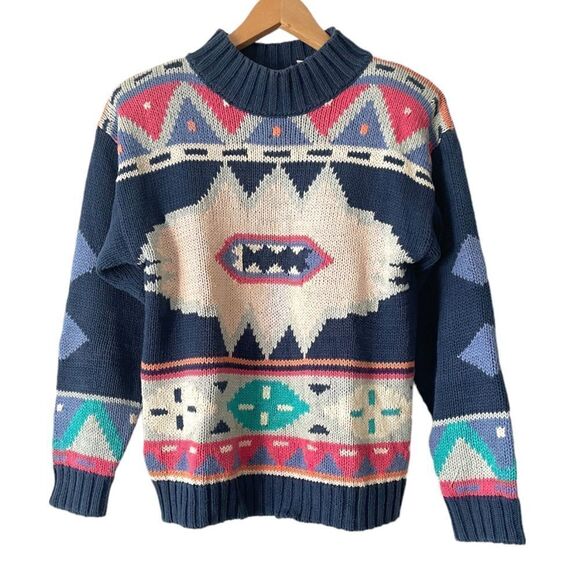 vintage Nuovo indigo geographic sweater size S - Picture 1 of 7